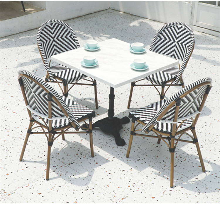 Cafe Garden Furnitures Black White Rattan Bamboo Dining Chairs