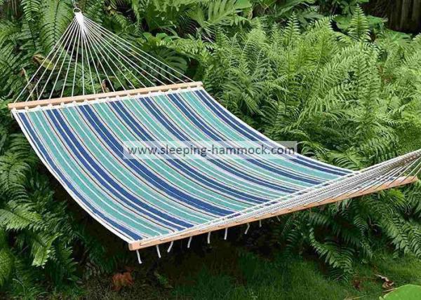 Quality 13 Ft Foldable  Sleeping Double Fabric Hammock With Spreader Bar Green Blue Strip for sale