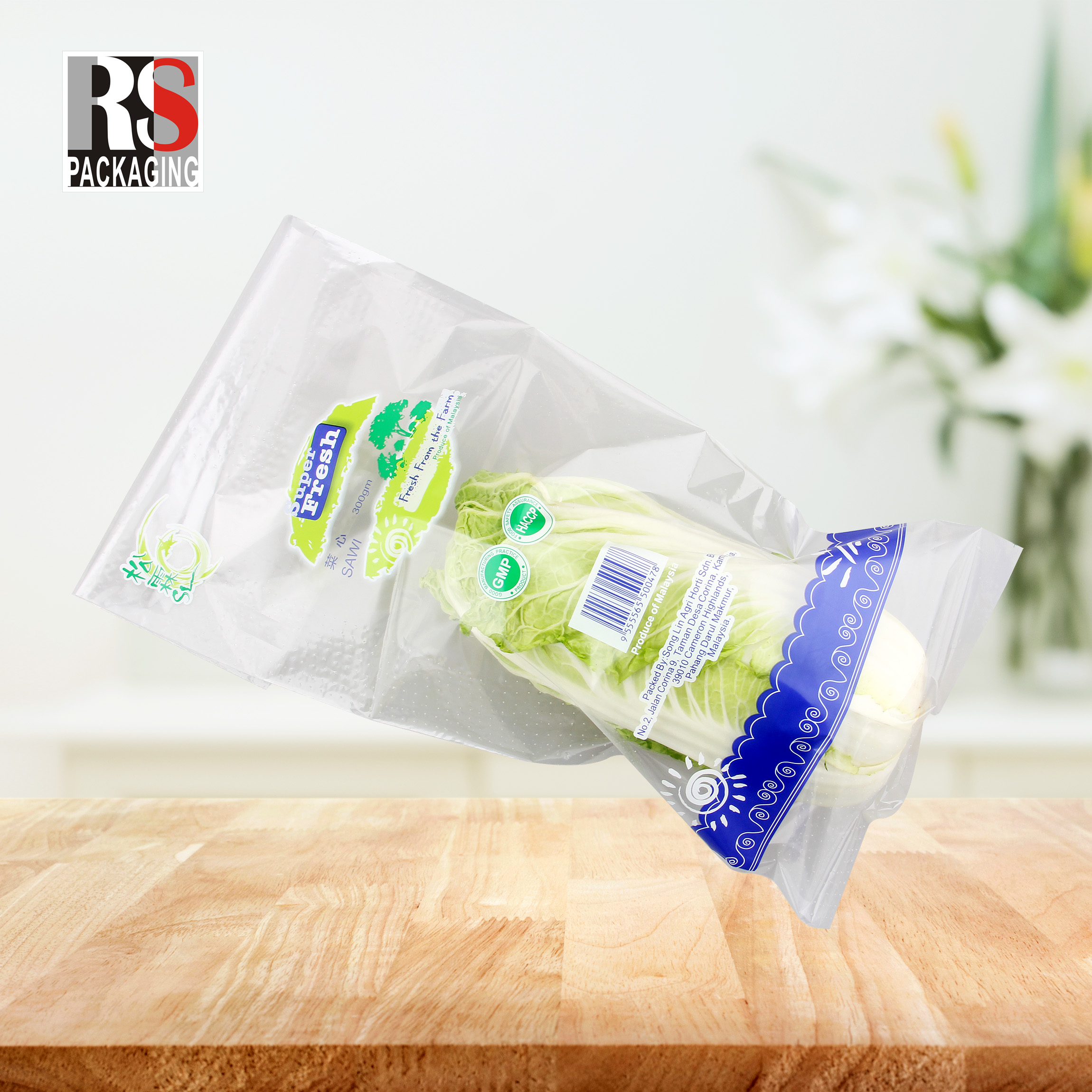 Customized Transparent Vegetable Packaging Bags For Hydroponic Live Basil And Lettuce
