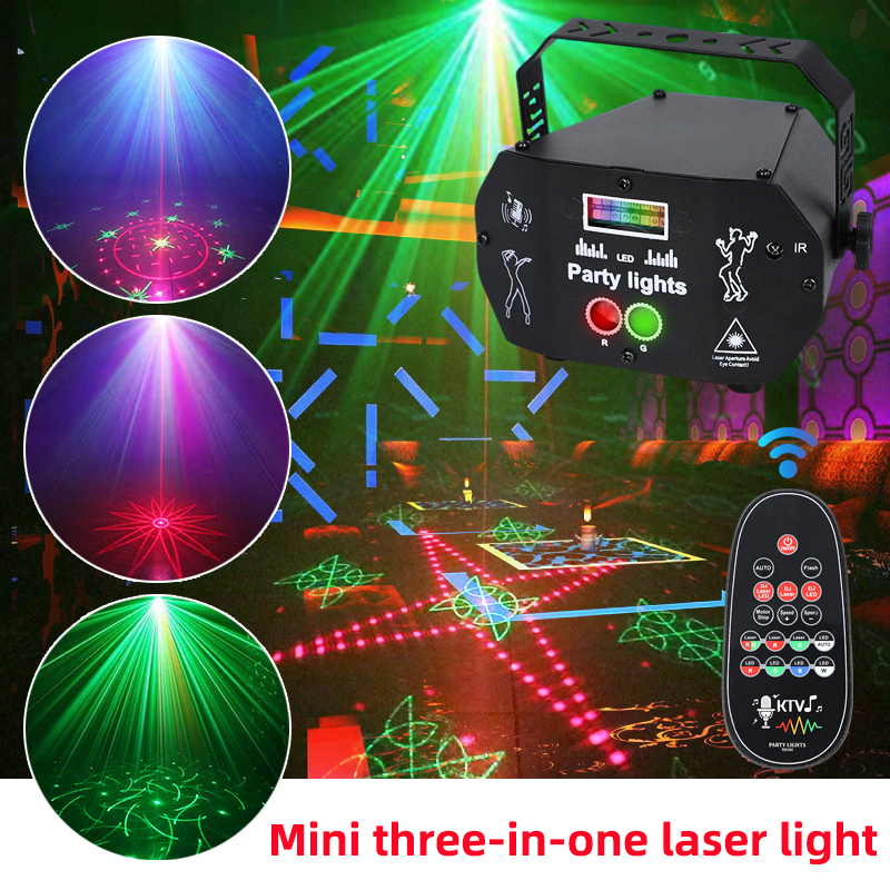 New Mini 3 in 1 Laser Light Sound Activated USB LED Stage Lights Adjustable Speed Party Atmosphere Lamp with Remote Cont