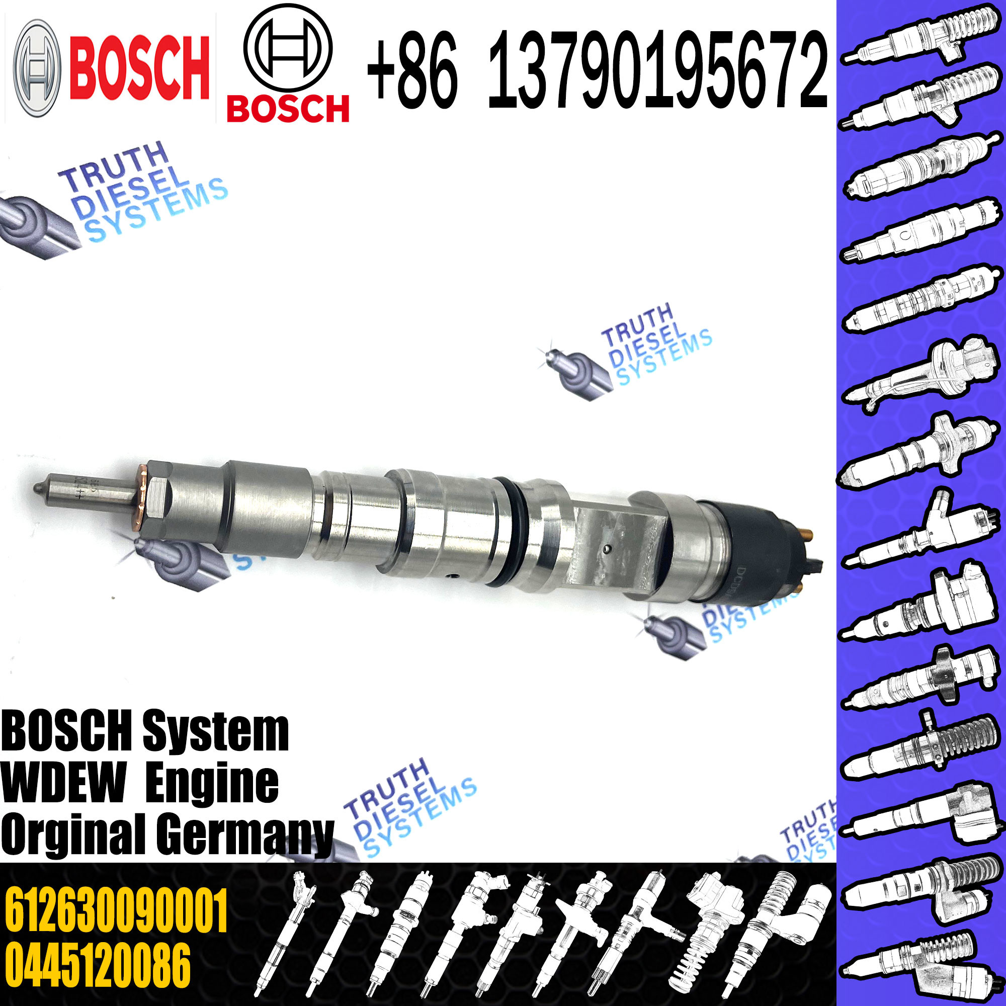 Diesel Common Rail Fuel Injector 0 445 120 086 612630090001 for WEICHAI POWER