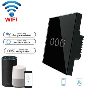 Wireless Touch Switch EU Standard 3 Gang Wifi Control Switch APP Control Wifi