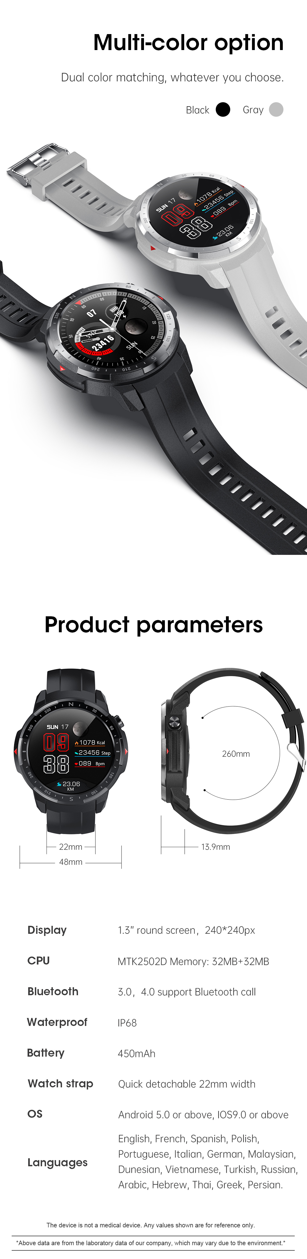 L30 Smart Watch Waterproof IP68 BT3.0 Call 450mAh Long Working Time