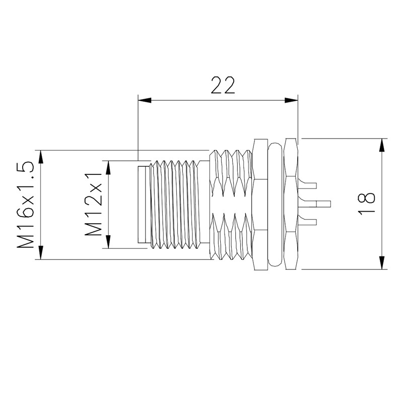 5P M12 Waterproof Connector Panel Back Panel Mount Solder Type Male Metal IP67 Socket