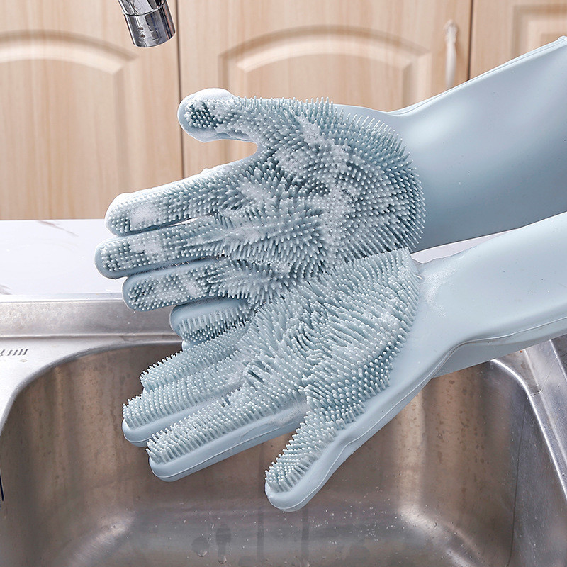 Colorful Non stick Durable Heat and Slip Resistant Long Silicone Scrubbing Brush Gloves