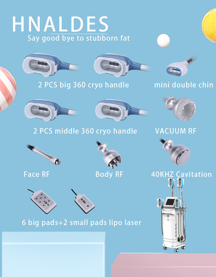 LF-265A 5 Cryo Handles 360 Cryolipolysis vacuum cavitation rf lipo laser Slimming Machine with Reduce Double Chin handle