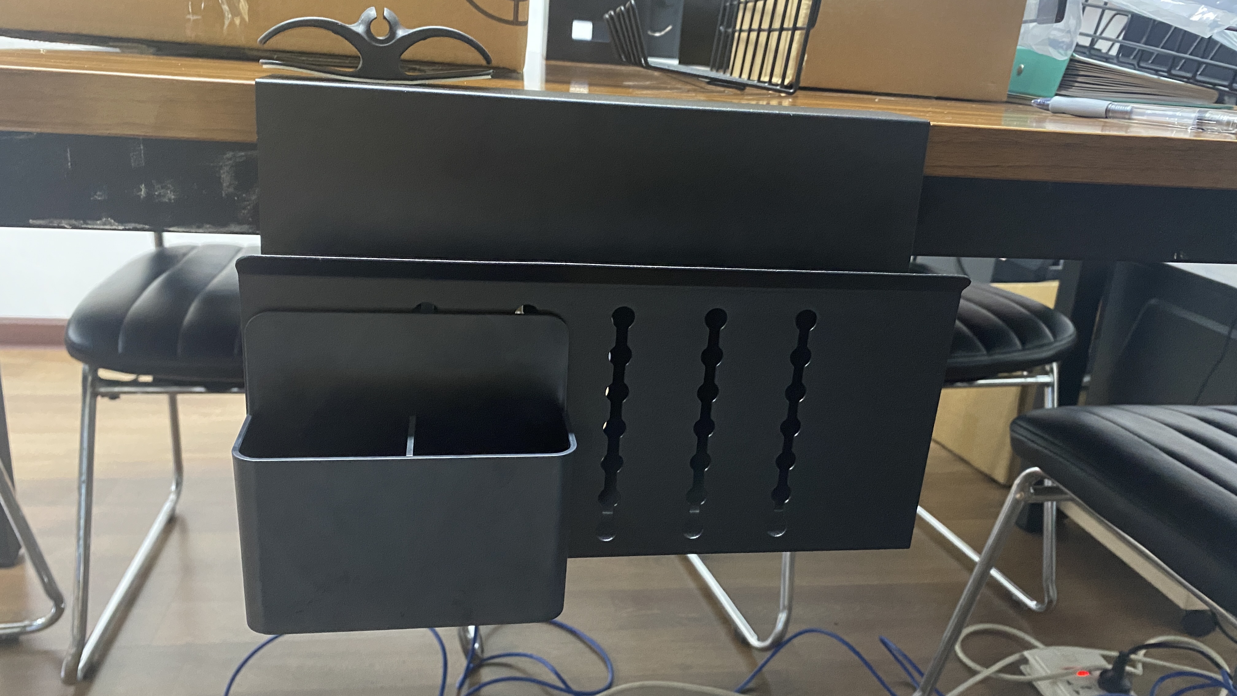 Desk Side Storage Holder No Drill Under Desk Cable Management Tray Steel Hanging Tray