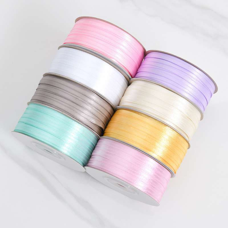3mm Narrow Assorted Color Custom High Durability Polyester Satin Ribbon for Gift Packing