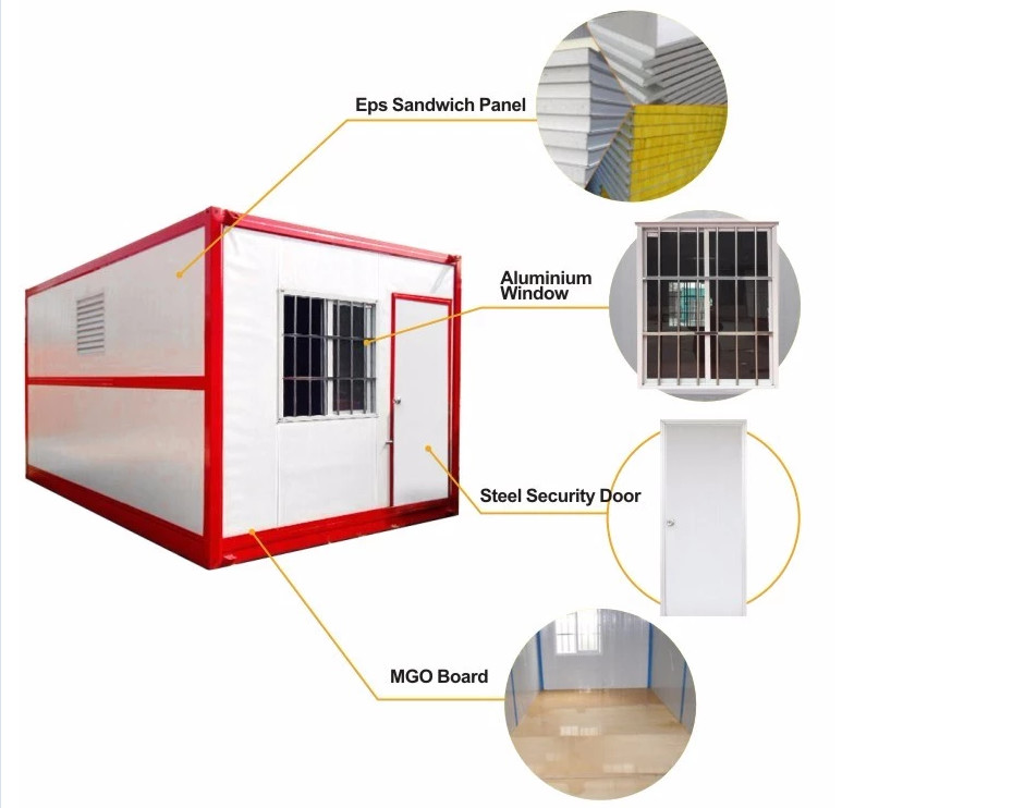 Fire Proof Foldable Container Homes Emergency Isolated House Mobile tiny house with windows and door