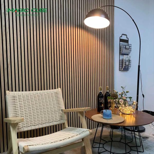 Eco-Friendly Natural Oak Veneer Slat Wood Acoustic Wall Panel 9mm/12mm Polyester
