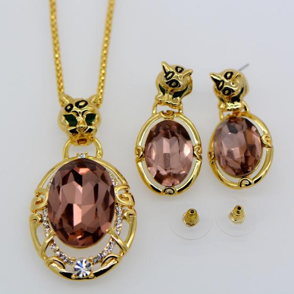 Fashion luxury crystal Necklace Set 18K Real Gold Plated Necklace pendant
