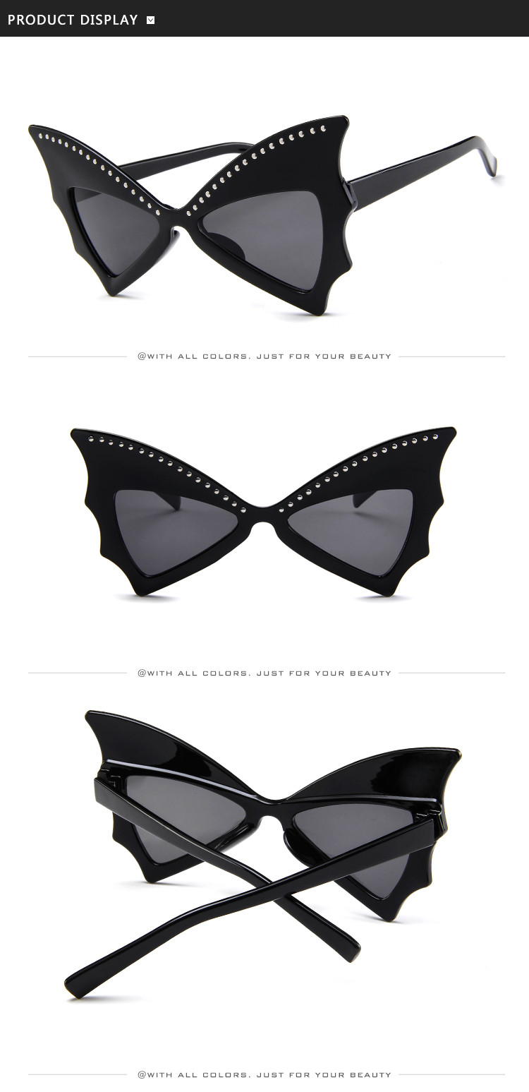 Oversized Women Bat Sharp Rivet Big Frame Sunglasses Personality Dance Party Glasses