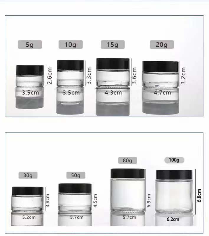 15g 30g 50g 100g Frosted Clear Glass Cream Jar with Gold Silver Screw Lid Customized Logo and Frosted Glass Base Material