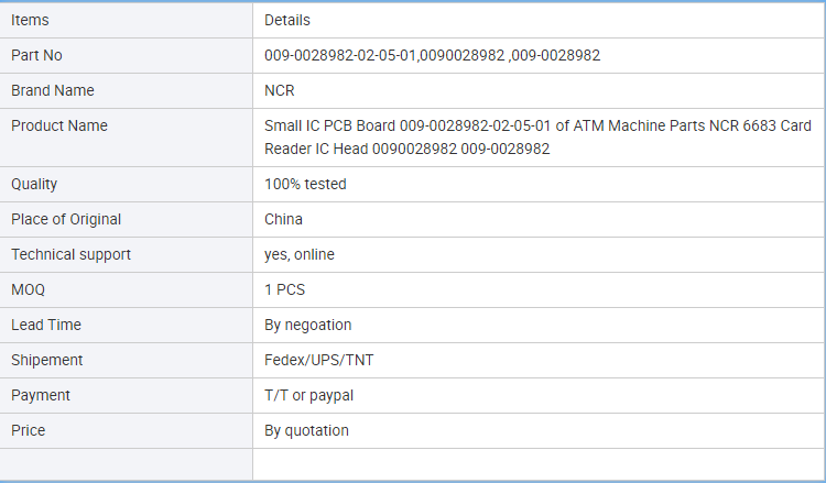 Small IC PCB Board 009-0028982-02-05-01 of ATM Machine Parts NCR 6683 Card Reader IC Head 0090028982 009-0028982