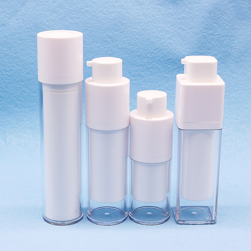Cylindrical 15ML White PP Plastic Airless Pump Bottle With Snap Lotion Pump