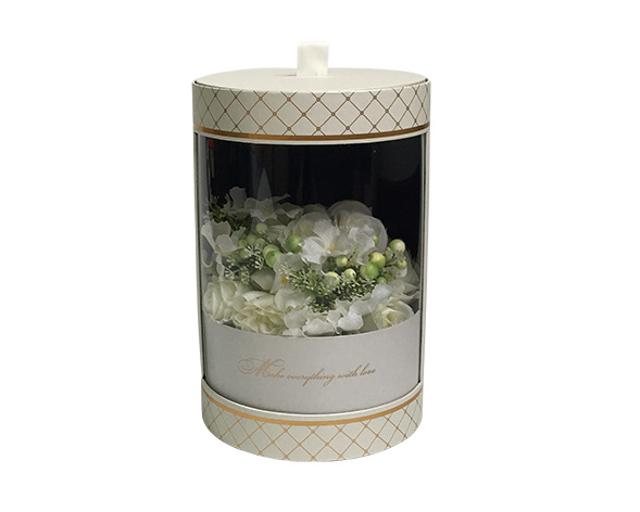 Round Cylinder Shape Gold Stamping Logo Flower Packaging Box for Roses Made by Materials
