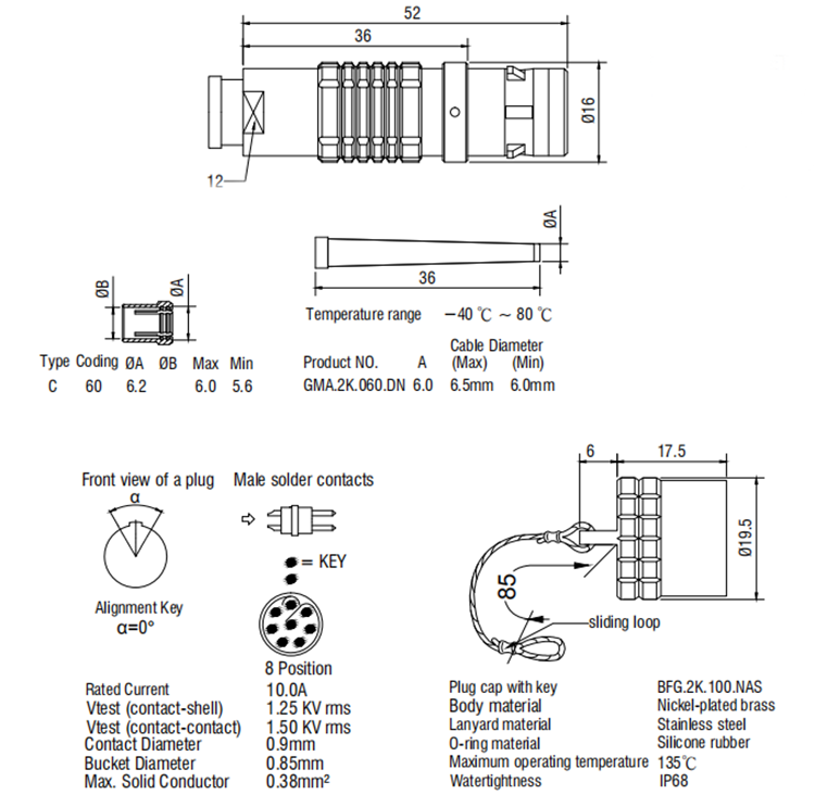 SRD.TGG.2K.308 8 Pin Electrical Connectors Multipole Waterproof Multi Pin Connector