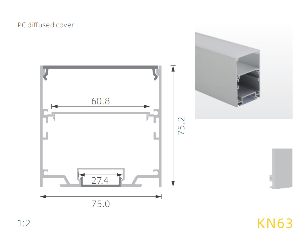 6063 100lm/W Led Aluminum Channel With Cover for Up and Down Lighting led profile