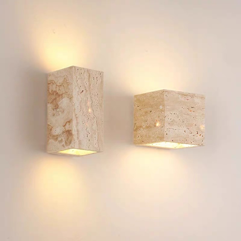 Yellow stone white marble led round and long and plating gold wall lamp for project
