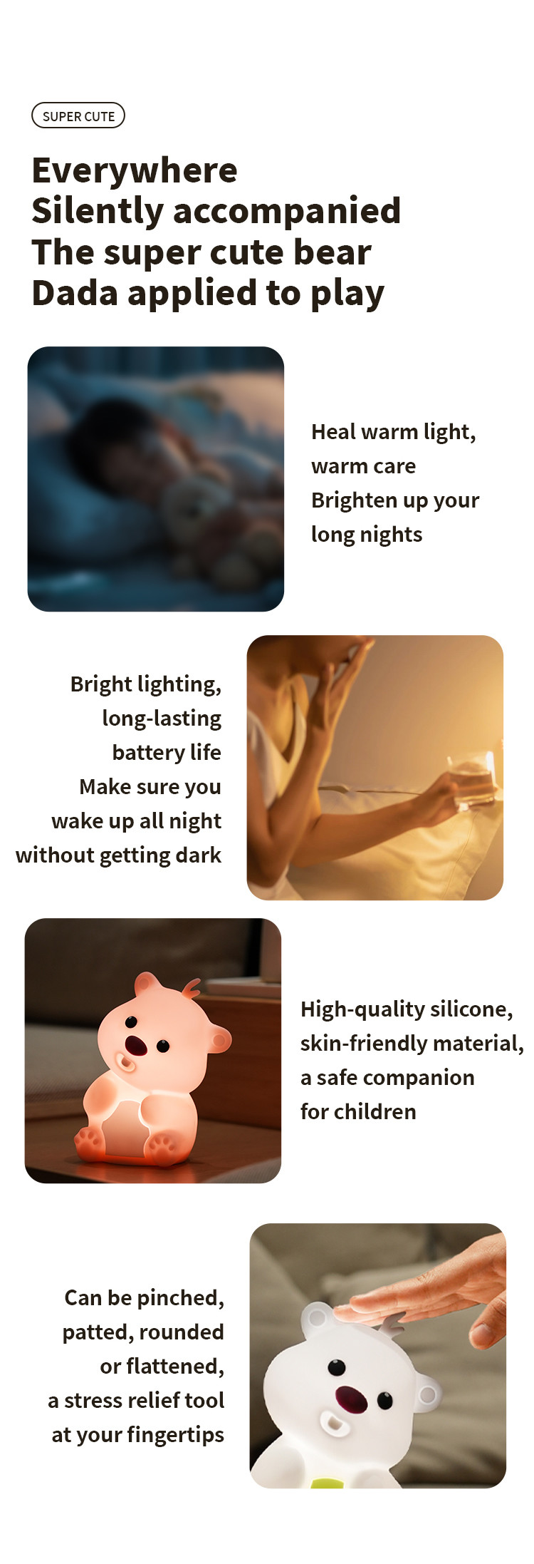 Creative Festive Decorative Silicone Night Light LED Pat Sleeping Atmosphere Toy Children's Day Christmas Gift Power Switch