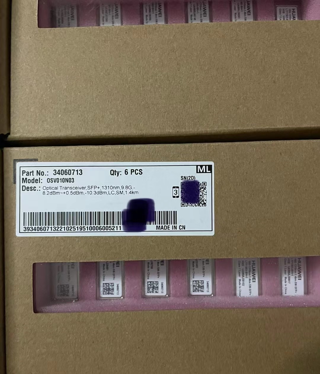Part No.34060713 Huawei Original Optical Transceiver , SFP+,1310NM, LC, SM, 1.4KM