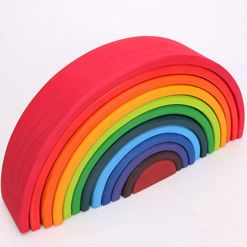 Brown 18cm Rainbow Wooden Building Blocks Toy Creative Educational