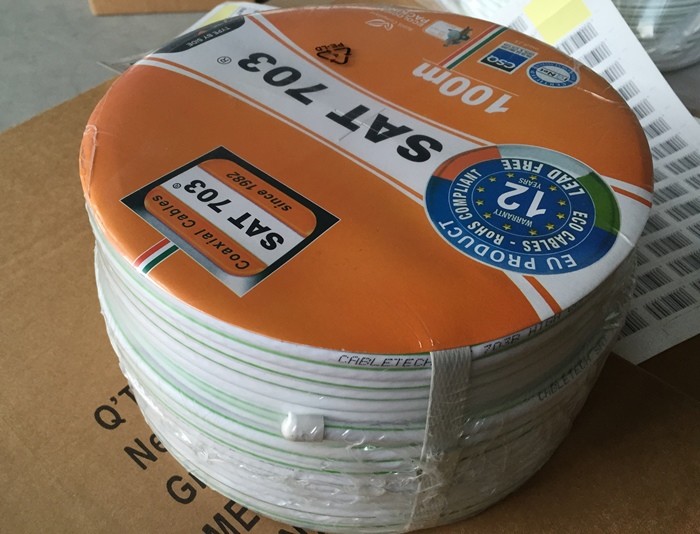 Satellite SATV 75 Ohm Coaxial Cable SAT703 0.8mm CCC With Green Strips Line