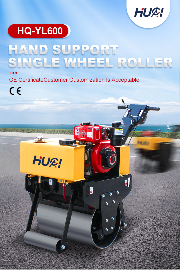 Electric Start 0.3 Ton Walk Behind Single Drum Roller HQ-YL600C for Vibratory Road Repair