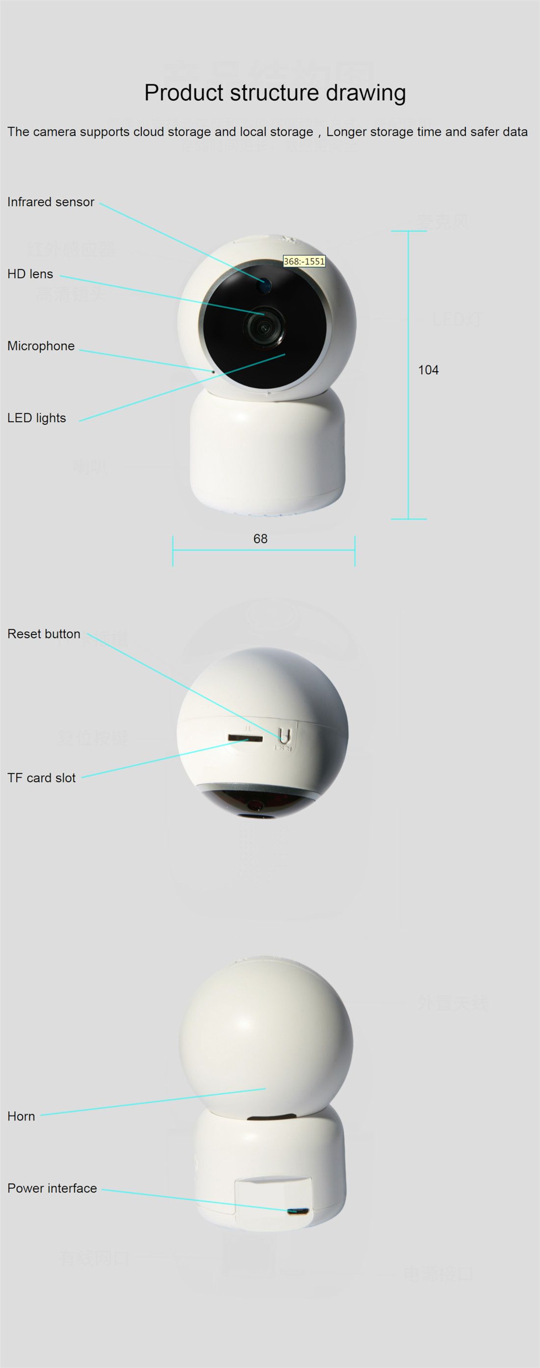 Baby Monitoring Home Security Wireless Wi-Fi Smart Camera Hd Night Vision With Speaker Motion(JV-TY212QE(Y21))