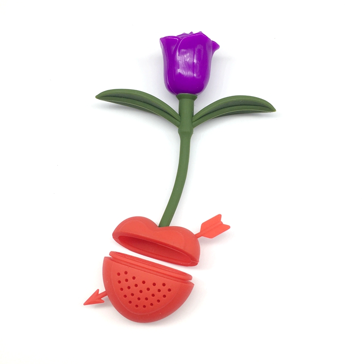 BPA Free FDA Unique Rose Cupid Heart Shape Flower Silicon Silicone Tea Bag Strainer Infuser