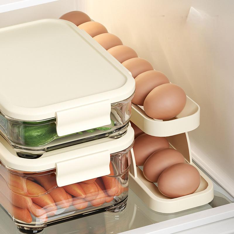 Household Kitchen Use Double Layer Portable Plastic Egg Storage Holder Egg Organize Automatic Filling Tray