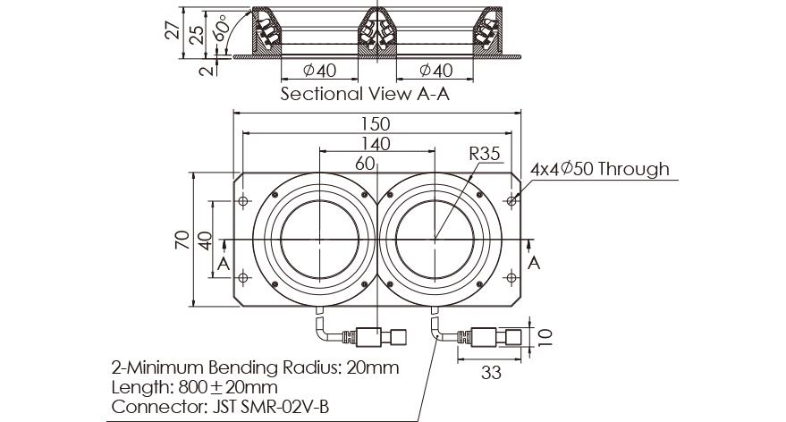 150mm Length 70mm Diameter Machine Vision LED Lighting Combined Ring Light