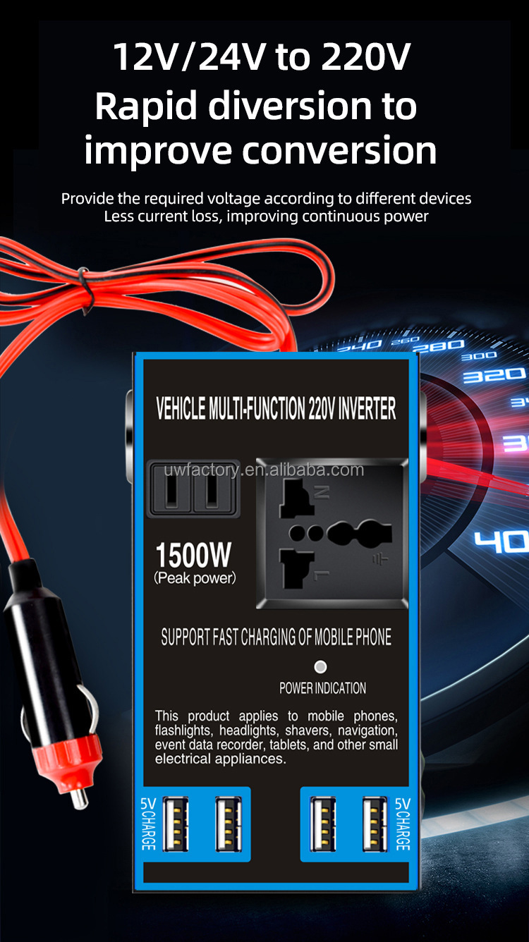 Modified Sine Wave Output 150W-200W Hybrid Grid Inverter DC 12V to AC 110V Inverter with Dual USB Ports and Type C