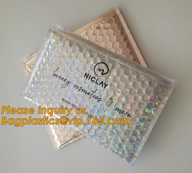 air mail metallic holographi rose gold bubble padded mailer / Zip lockkk bubble bag/ slider bubble bag,Holographic Factory