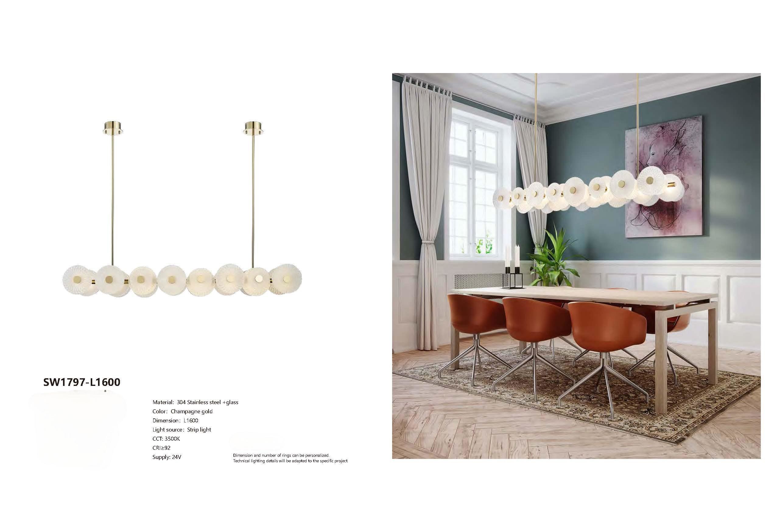 24V 3500K Champagne Gold Glass Custom Chandeliers Soft Brightness