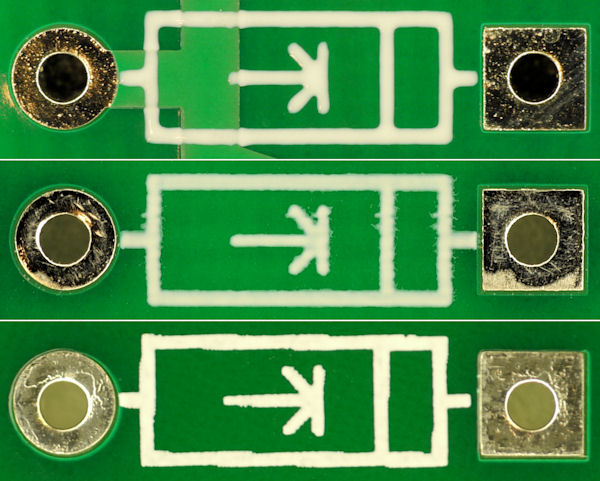 Silkscreen of diode Advanced Circuits shown at top