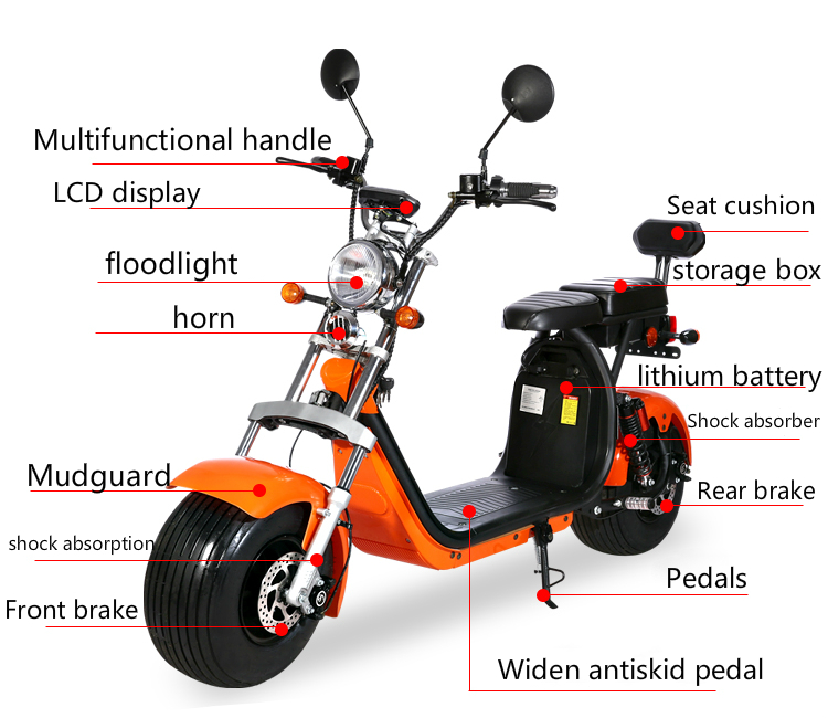 Fat Tire Harley Citycoco Electric Scooter 2000w 2 Wheel Long Range