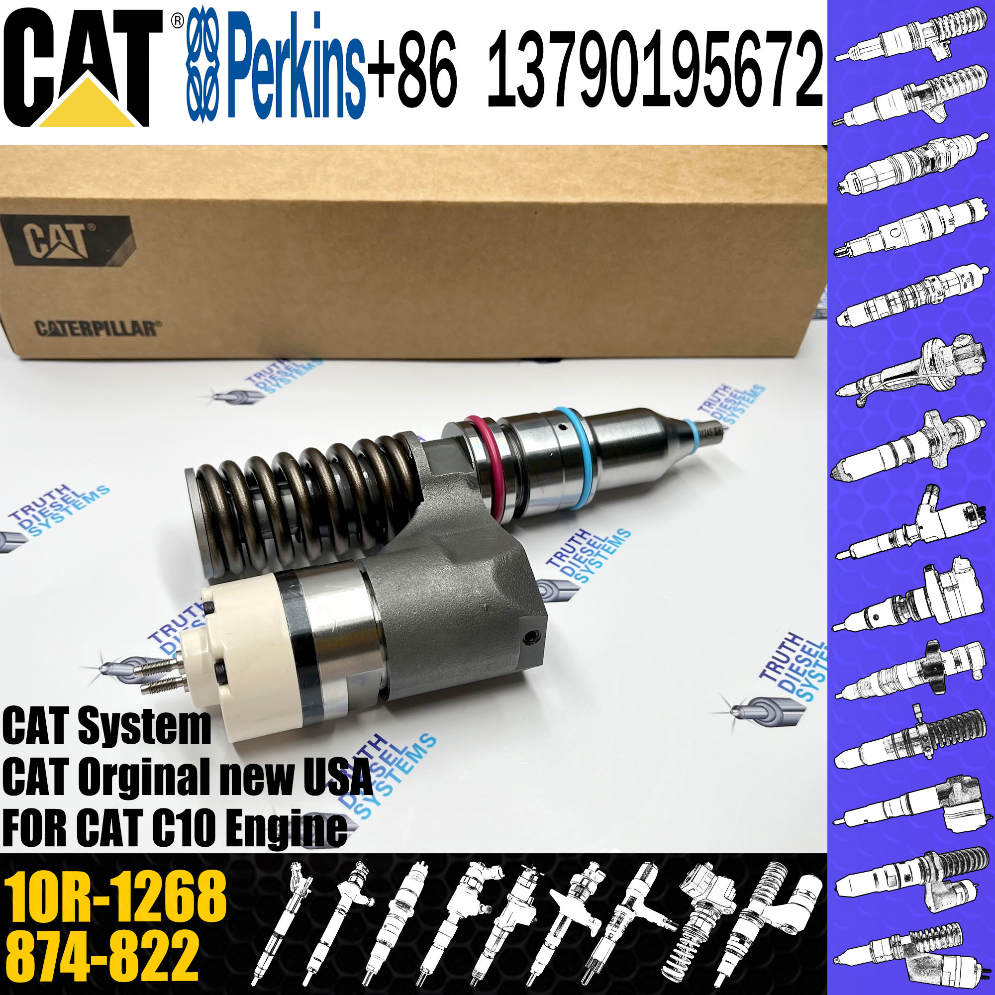 Fuel Injector 212-3464 10R-0725 1OR-1268 874-822 for Caterpillar Excavator C10 Engine