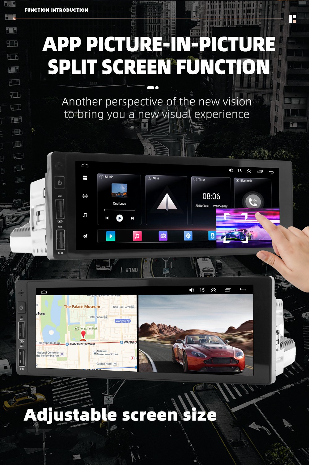 Bluetooth Function 1 Din Car Radio Audio Screen with FM Aux Input Receiver and OLED Screen