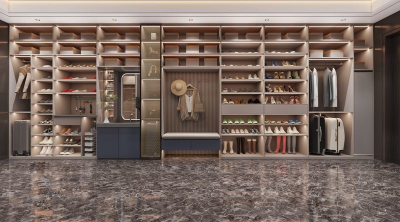 Sleek Entry Way Storage Cabinet With Dark Matte Finish And LED Lighting