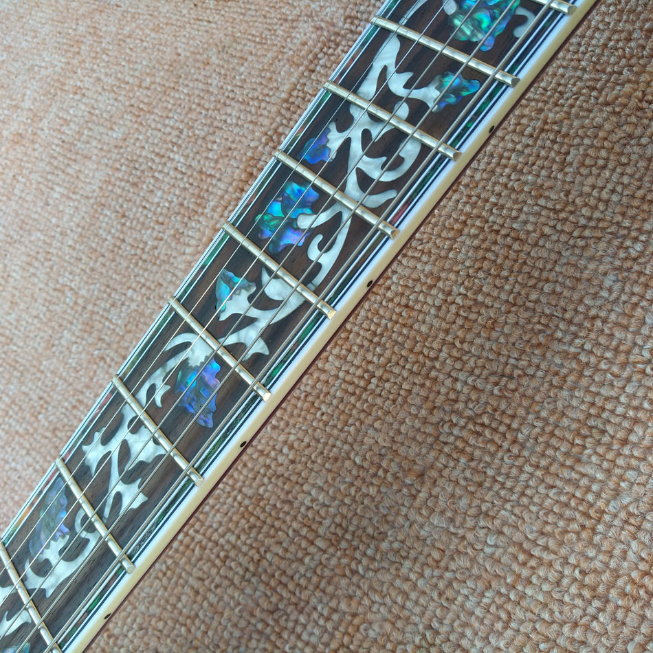 Custom LP Semi Hollow body Electric Guitar with F holes, Abalone Flower inlaid fingerboard guitar, free shipping