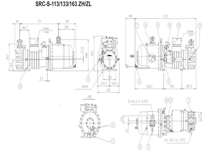 Chiller Semi Hermetic Screw Compressor R22 Refrigerant SRC-S-213-ZL 3C Approval