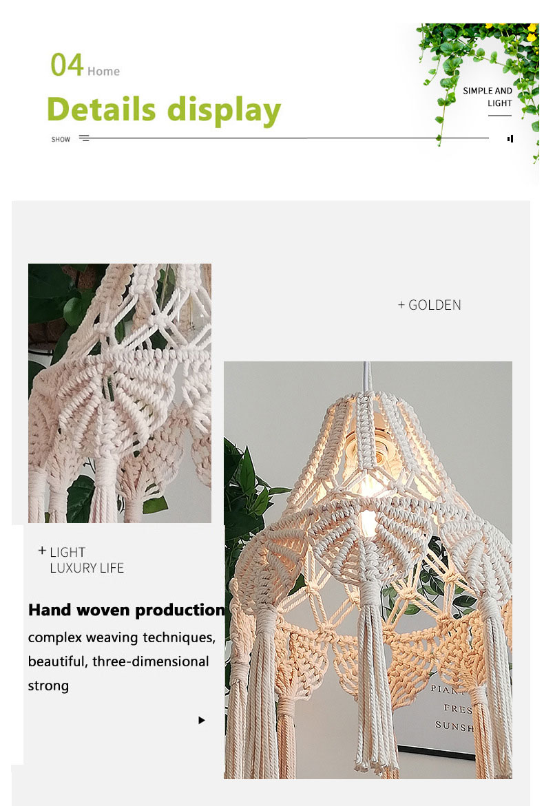 Bohemian Chandelier Hand Woven Lampshade Long Tassel Retro Decorative knitting lamp(WH-VP-216)