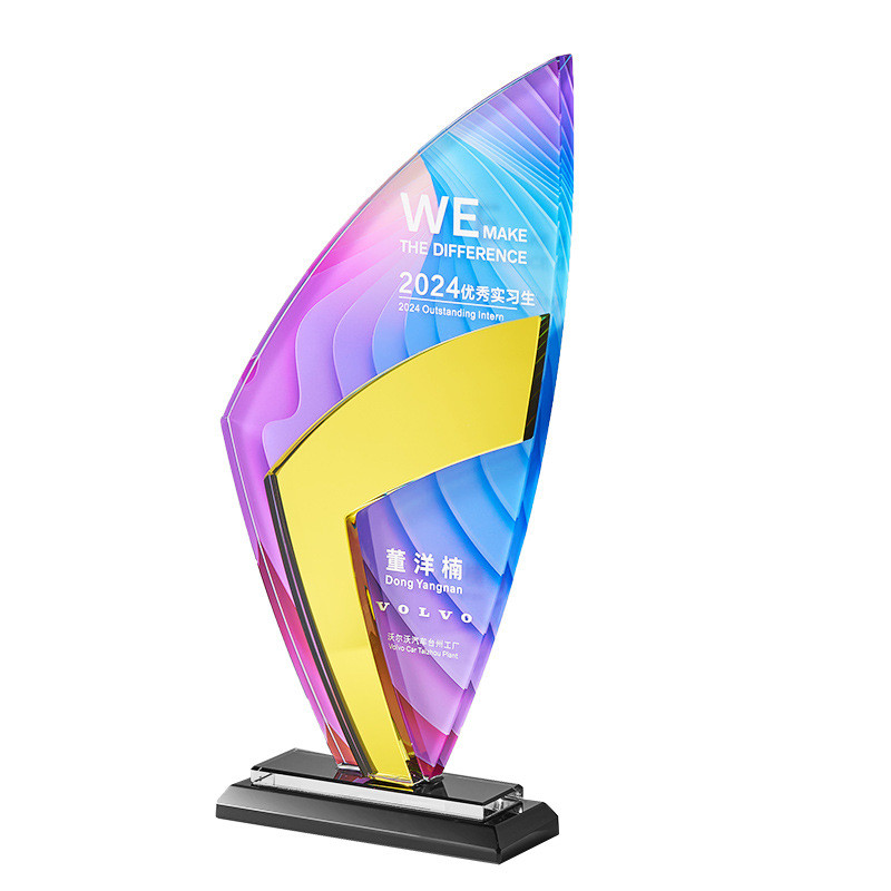 Wholesale Custom Colorful Acrylic Award Trophy Plexiglas Plaque with UV printing and Engraving For Business Recognition or Anniversary Celebration