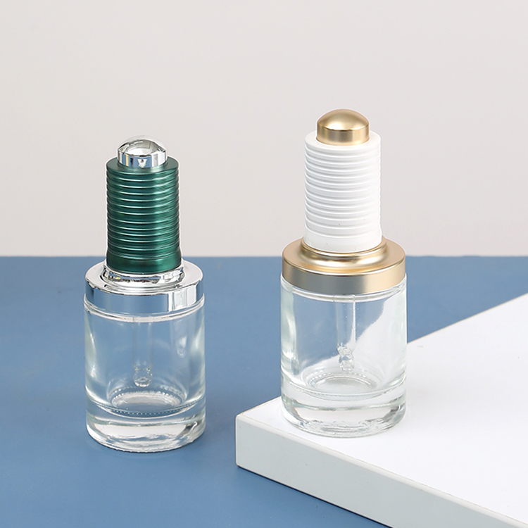 Skin Care Serum Cream Bottles 15ml 30ml 50ml Clear Green Glass Designs with Stirring Stick Customizable