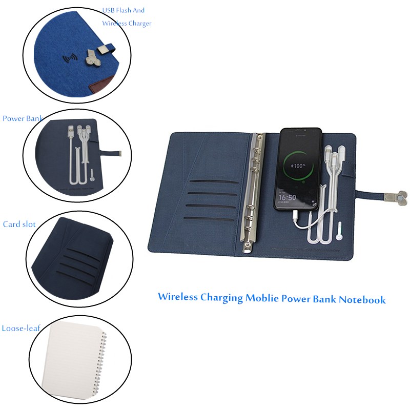 USB Flash Wireless Charging Notebook Power Bank For Business