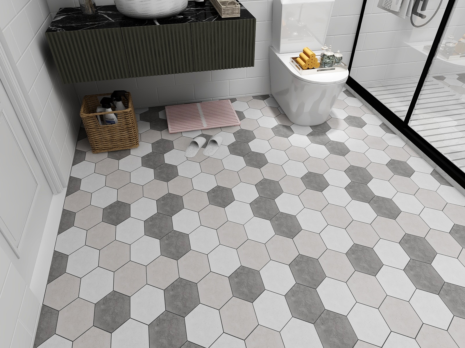 Household Bathroom Floor Sticker Tiles PVC Vinyl Floor Sticker Wall Decoration