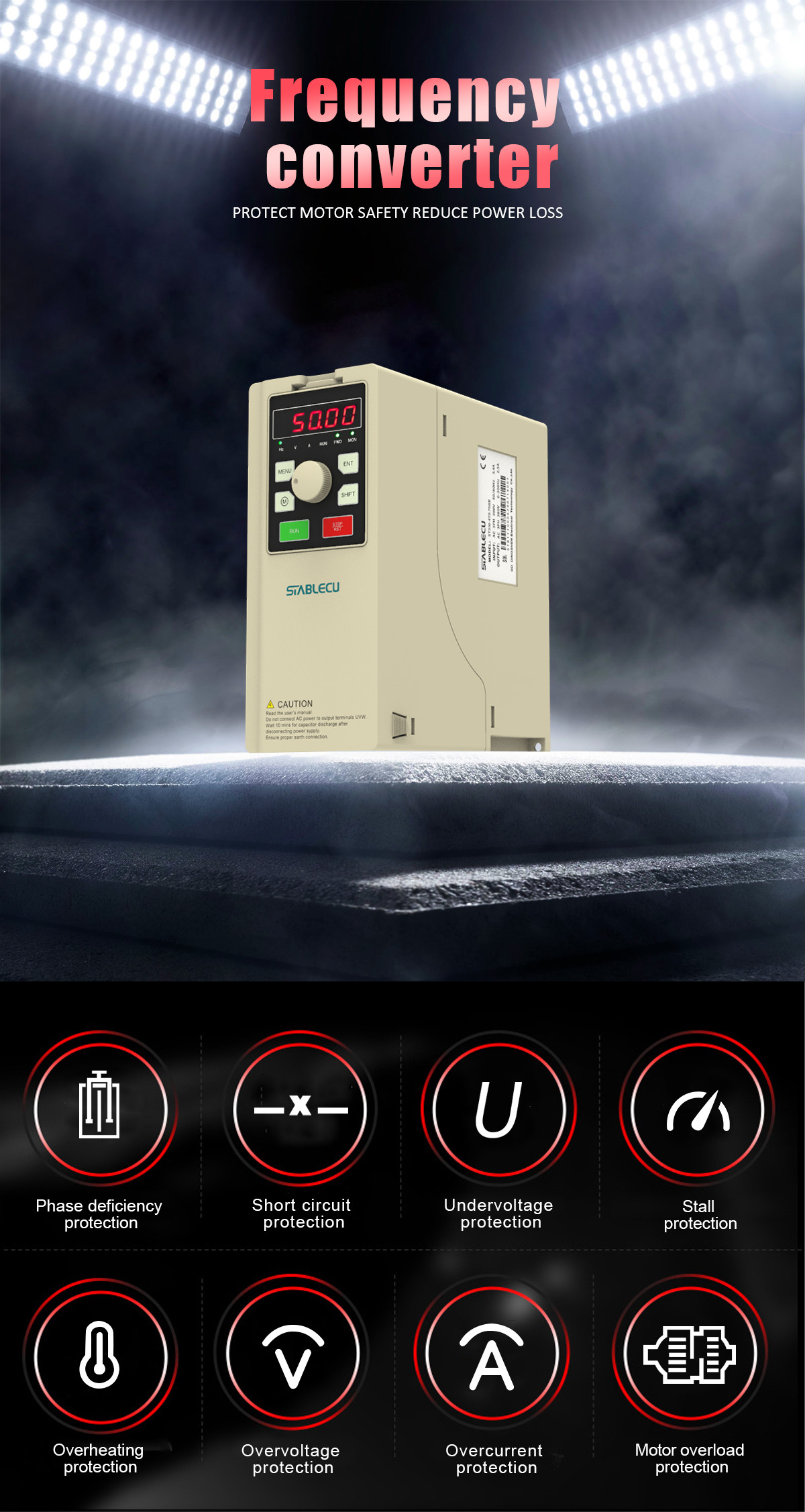 0.75KW Variable Frequency Inverter 1HP 3 Phase VFD ABS+PC Material