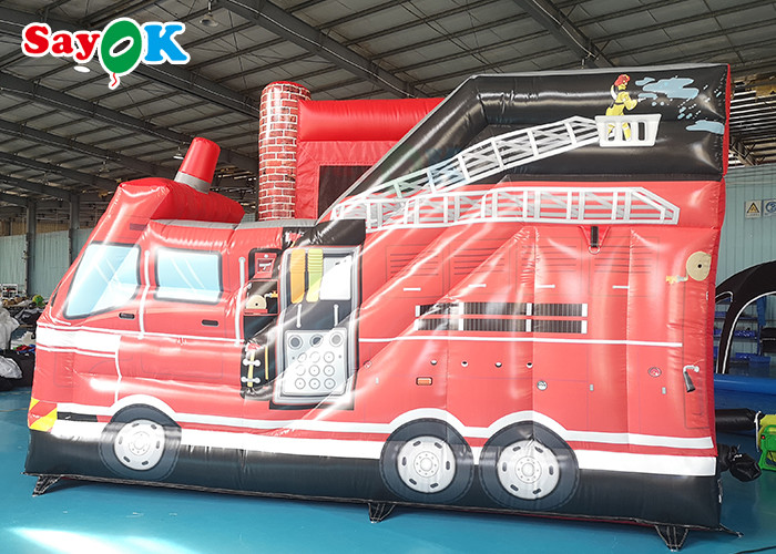 Fire Truck Themed Inflatable Bouncing Castle For Children Amusement Park