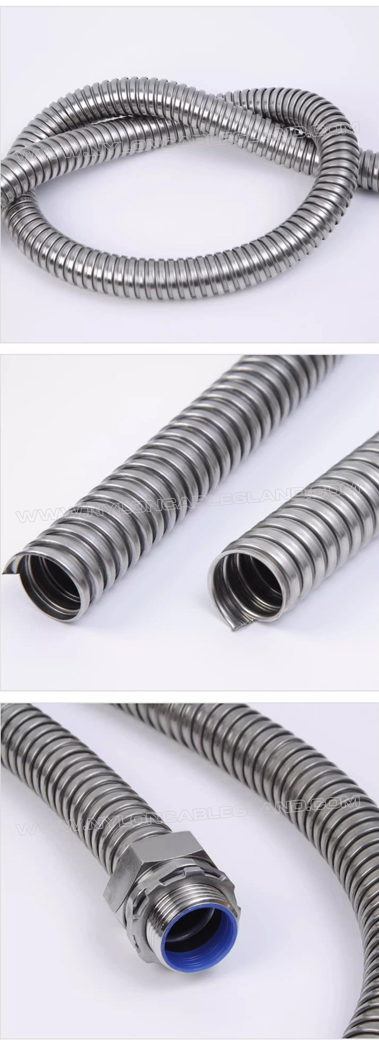 304/316 Stainless Steel Flexible Corrugated Conduit DN20 (Ø20mm x Ø24.3mm) 50M/Reel for Protecting Wires or Cables